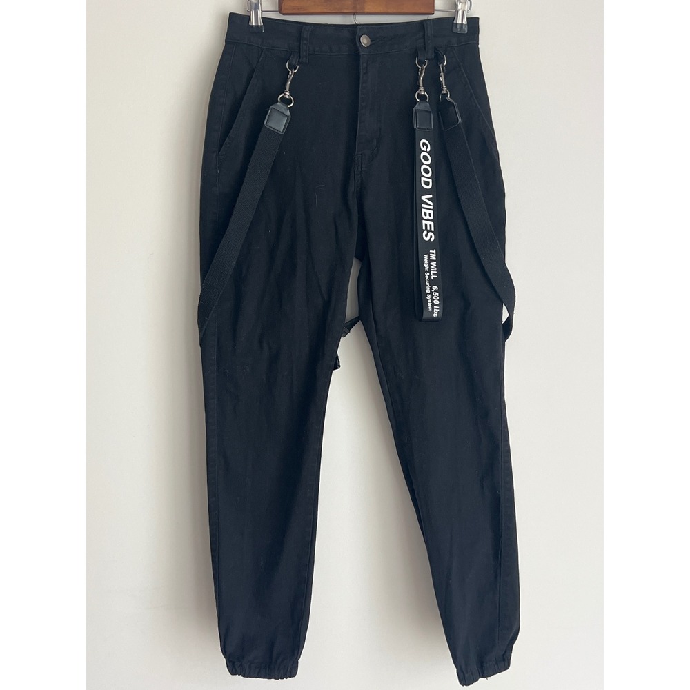 Twiin Sisters Black Jogger Jeans with Detachable Suspenders Good Vibes Grunge M